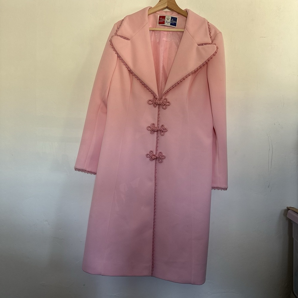 Lilli Ann Knit Pink Embellished Jacket Coat Retro Lined VINTAGE Poly Large XL?
